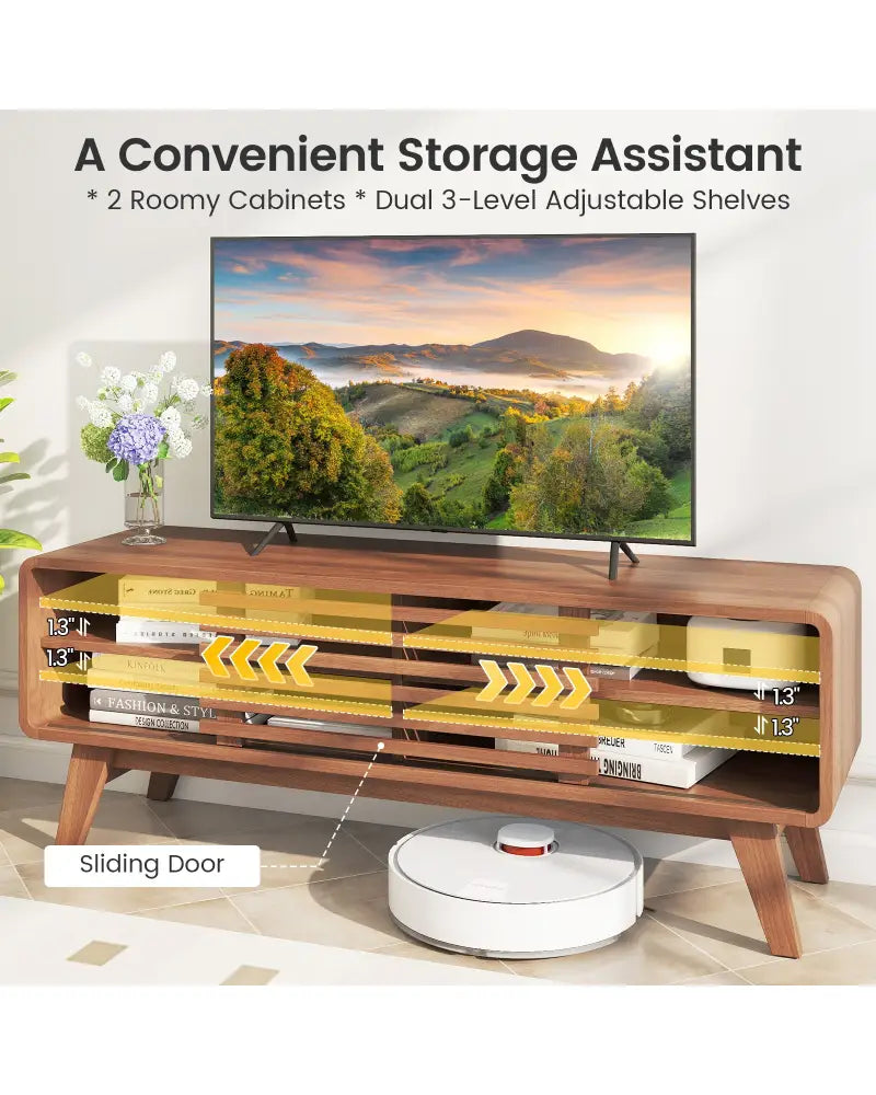 TV Stand for TVs up to 55’’ with Sliding Door and Adjustable Shelves for Living Room-Brown - Walnut - Entertainment