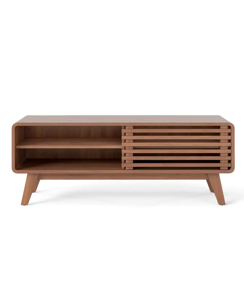 TV Stand for TVs up to 55’’ with Sliding Door and Adjustable Shelves for Living Room-Brown - Walnut - Entertainment