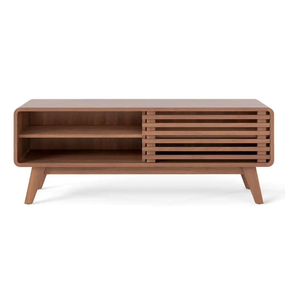 TV Stand for TVs up to 55’’ with Sliding Door and Adjustable Shelves for Living Room-Brown - Walnut - Entertainment