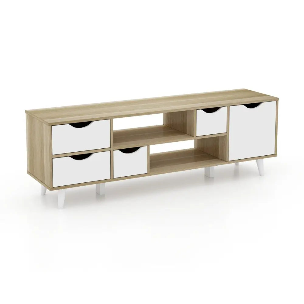 TV Stand for TVs up to 55â€ Television Cabinetw/ 4 Drawers & 2 Open Shelves-Oak - Oak - Entertainment Centers & TV
