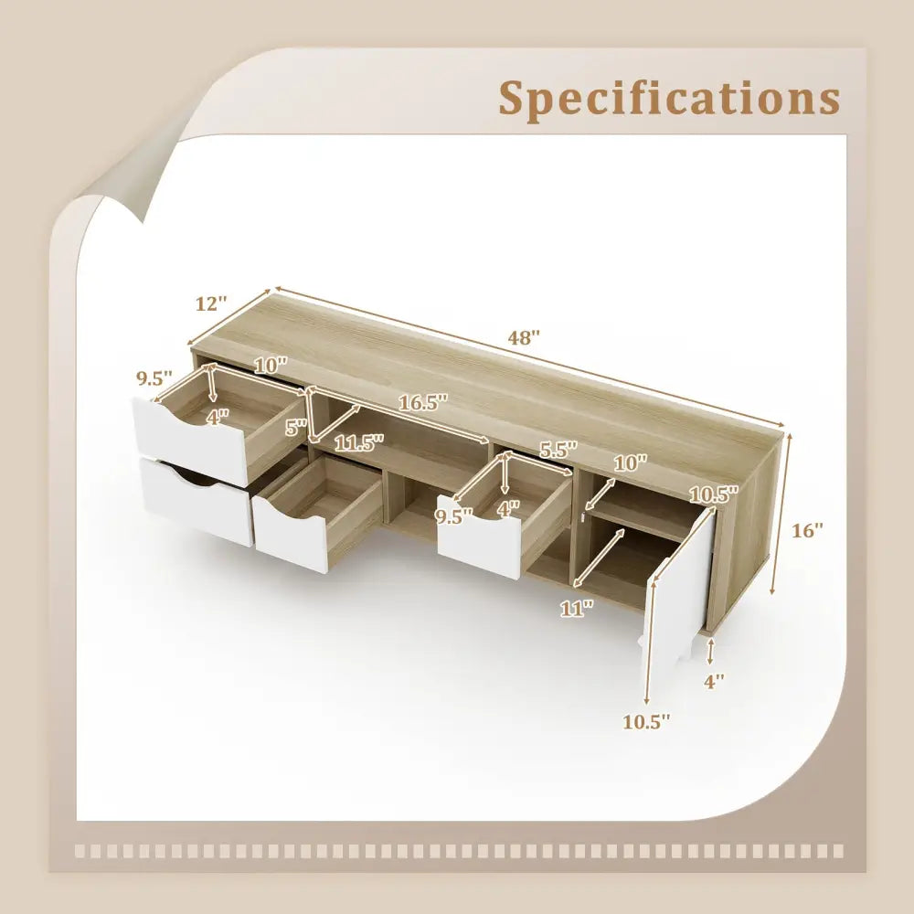 TV Stand for TVs up to 55â€ Television Cabinetw/ 4 Drawers & 2 Open Shelves-Oak - Oak - Entertainment Centers & TV