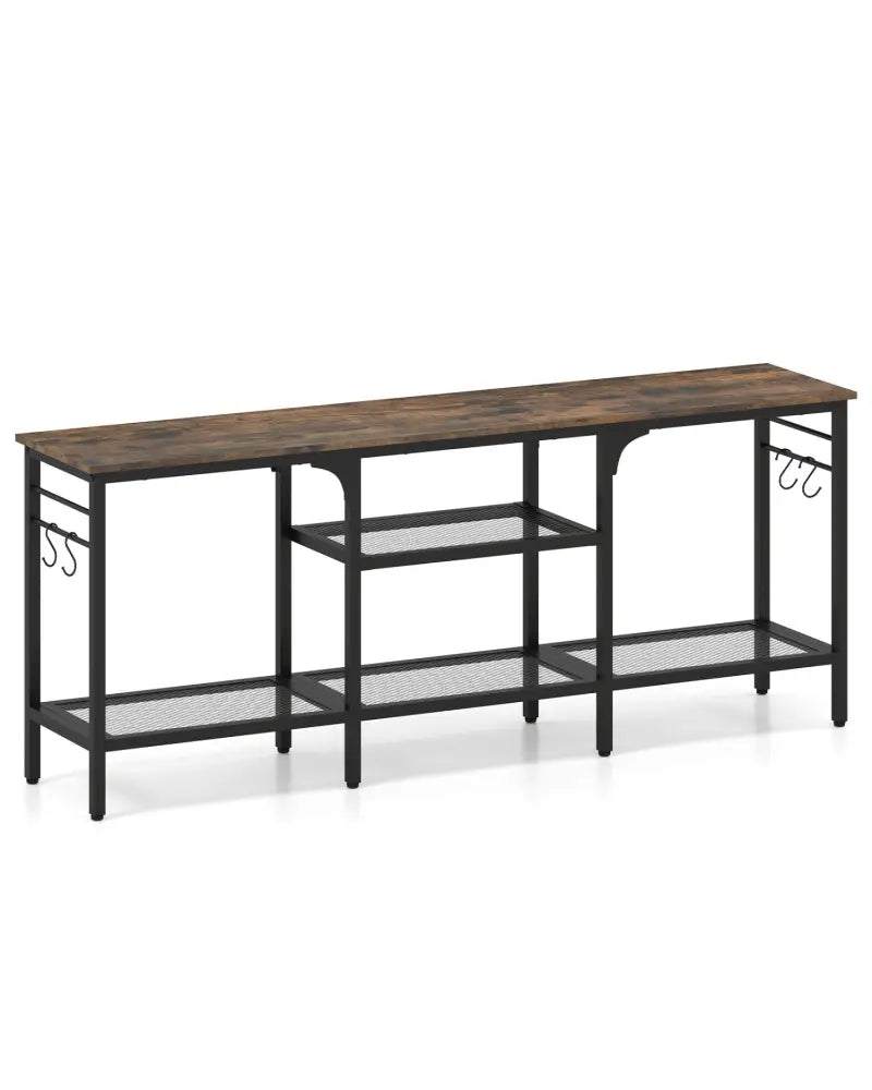 TV Stand for TVs up to 65 Inch with 3-Tier Open Shelves and 4 Hooks-Rustic Brown - Rustic Brown - Entertainment Centers