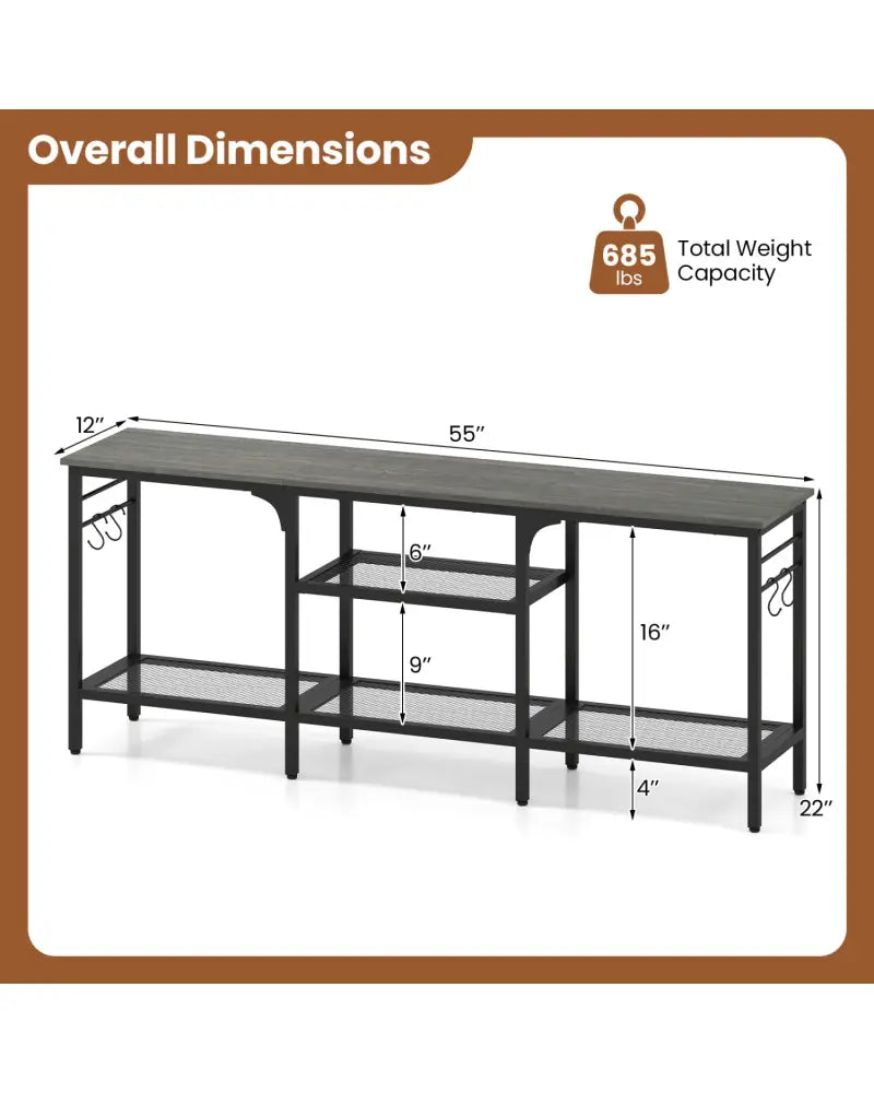 TV Stand for TVs up to 65 Inch with 3-Tier Open Shelves and 4 Hooks-Oak & Black - Oak - Entertainment Centers & TV