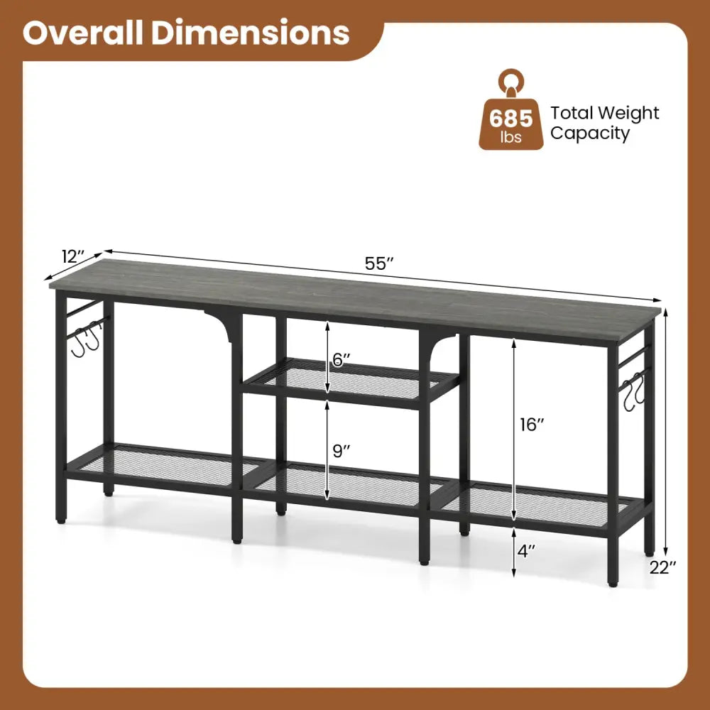 TV Stand for TVs up to 65 Inch with 3-Tier Open Shelves and 4 Hooks-Oak & Black - Oak - Entertainment Centers & TV