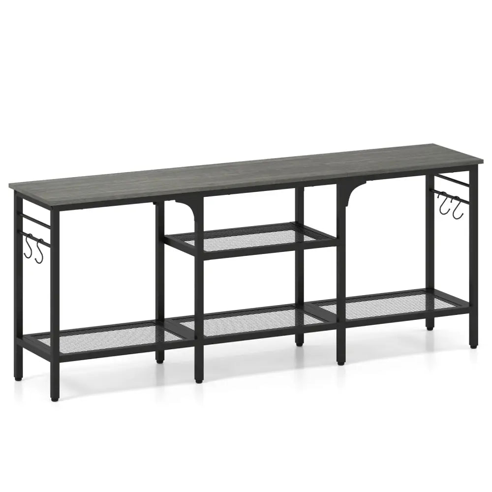 TV Stand for TVs up to 65 Inch with 3-Tier Open Shelves and 4 Hooks-Oak & Black - Oak - Entertainment Centers & TV