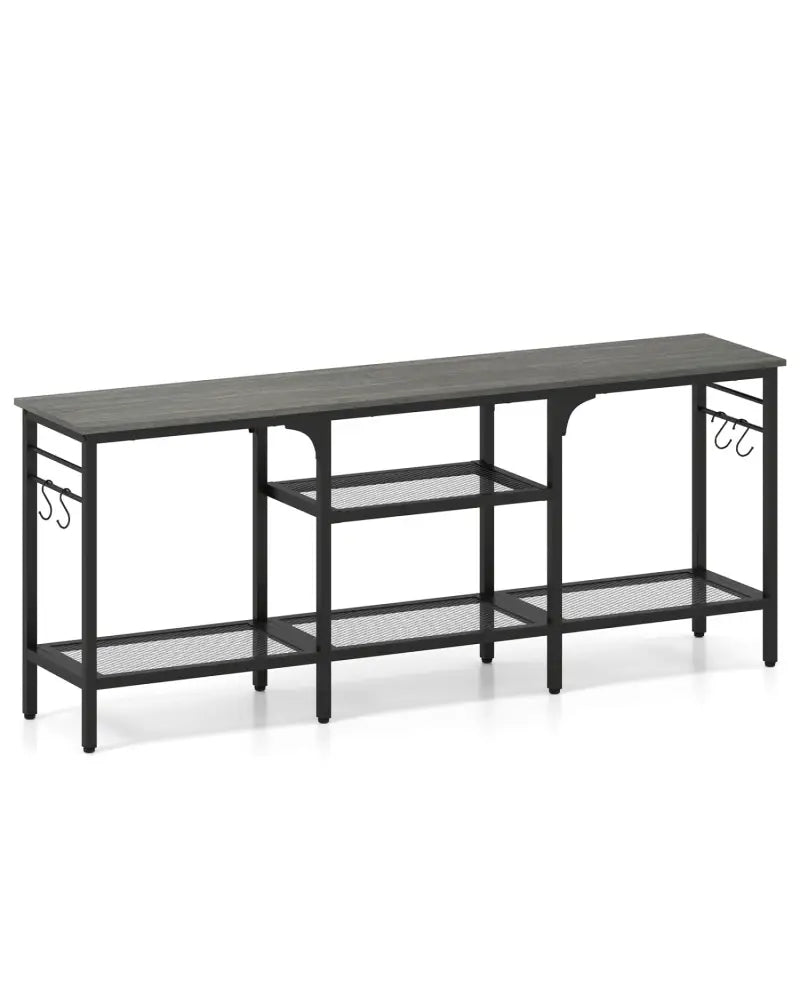 TV Stand for TVs up to 65 Inch with 3-Tier Open Shelves and 4 Hooks-Oak & Black - Oak - Entertainment Centers & TV