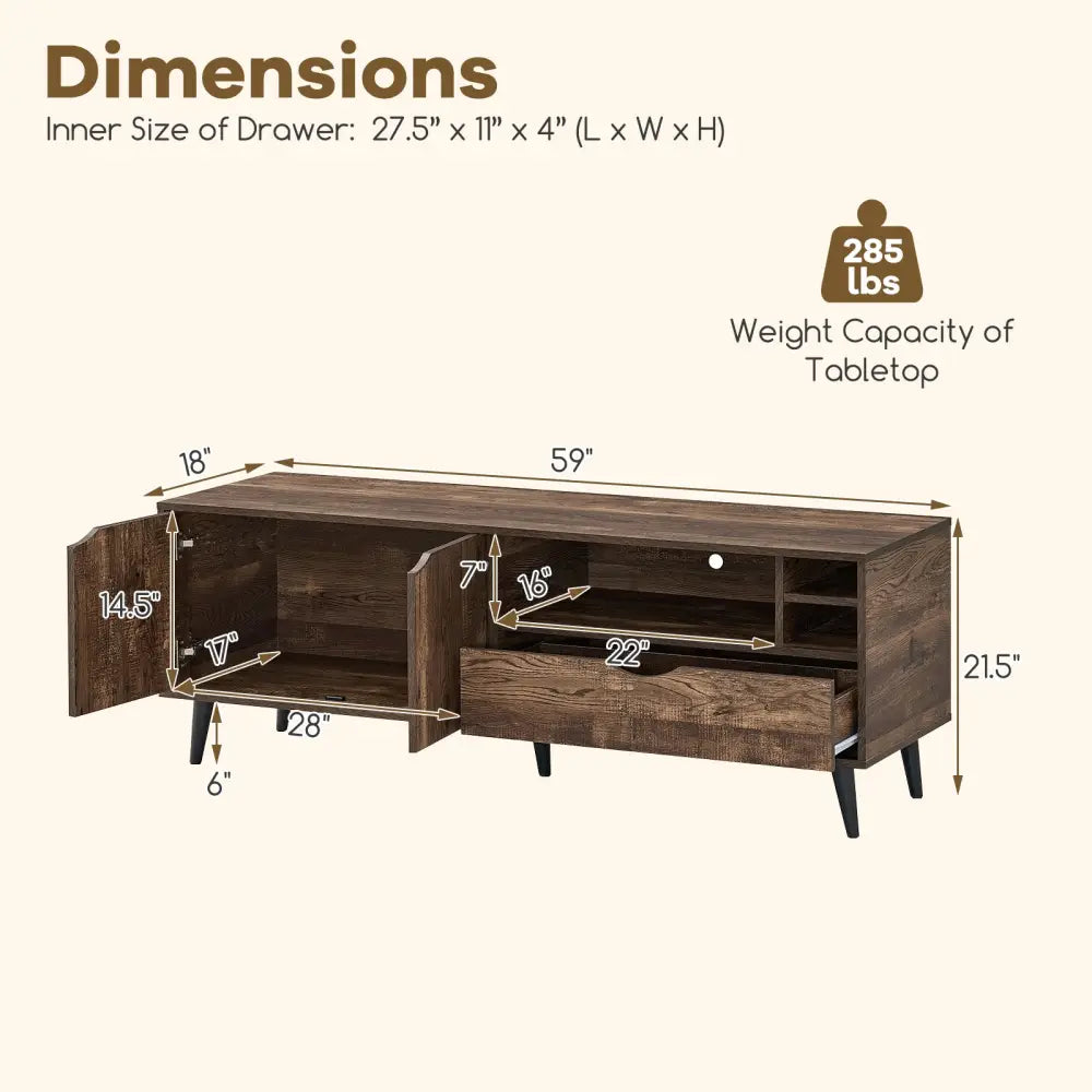 TV Stand for TVs up to 65 Inches Rustic Entertainment Center-Brown - Brown - Entertainment Centers & TV Stands