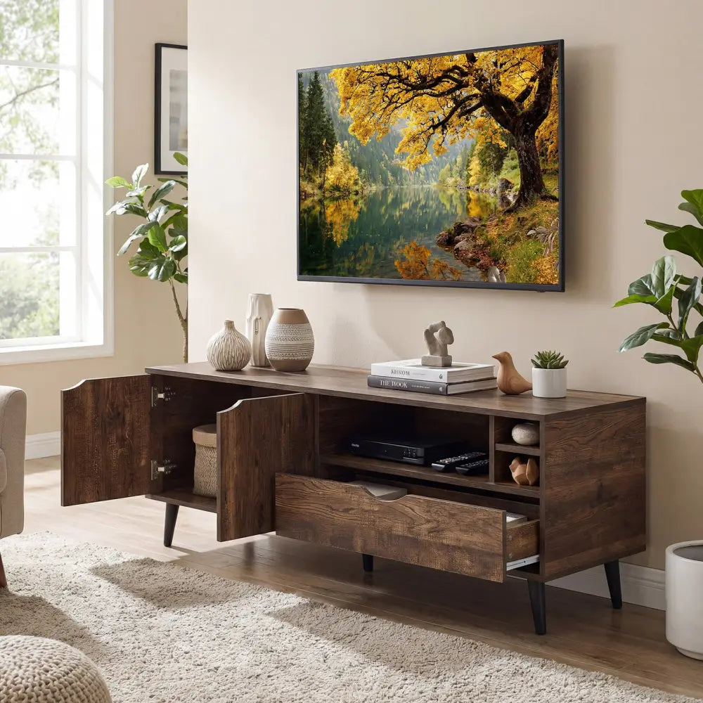 TV Stand for TVs up to 65 Inches Rustic Entertainment Center-Brown - Brown - Entertainment Centers & TV Stands