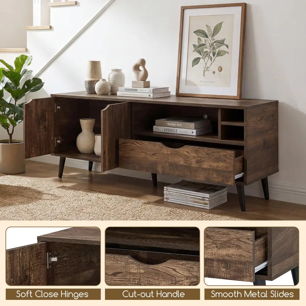 TV Stand for TVs up to 65 Inches Rustic Entertainment Center-Brown - Brown - Entertainment Centers & TV Stands