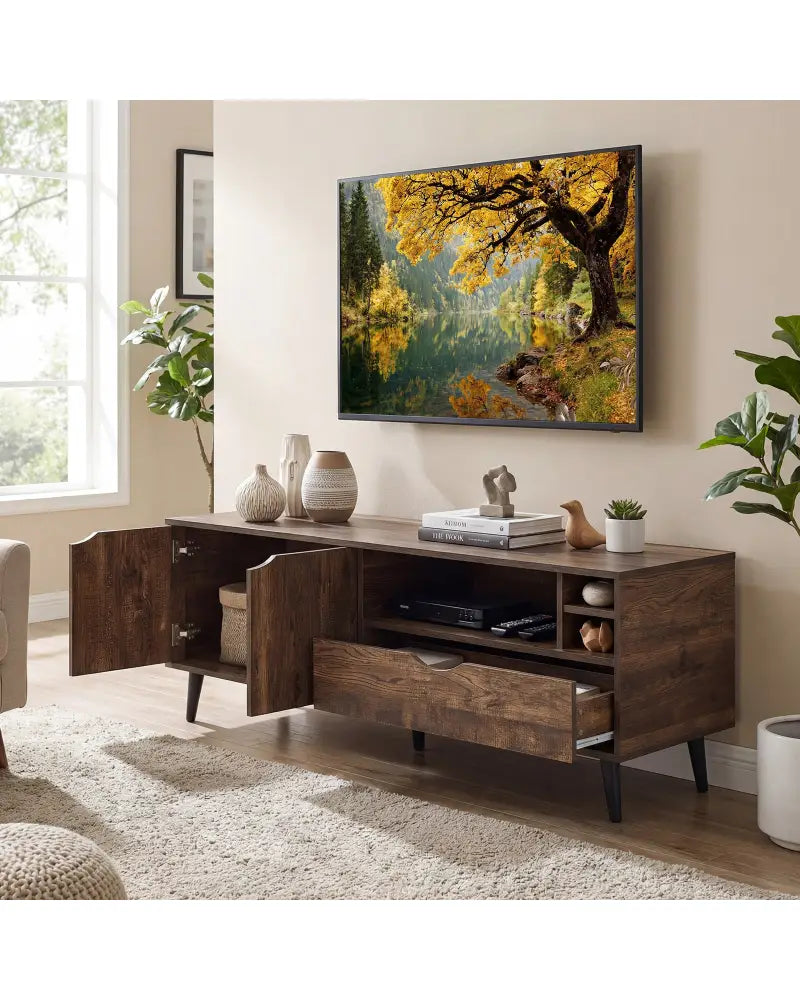 TV Stand for TVs up to 65 Inches Rustic Entertainment Center-Brown - Brown - Entertainment Centers & TV Stands