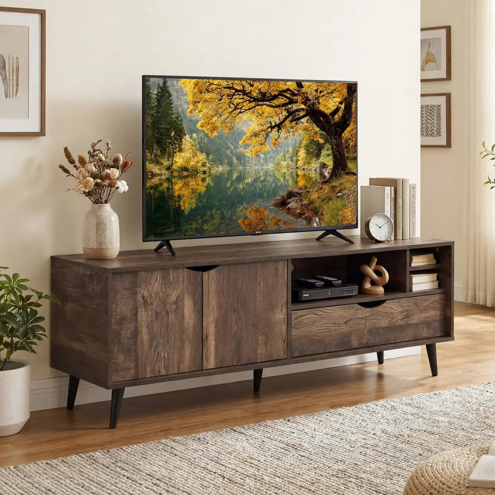 TV Stand for TVs up to 65 Inches Rustic Entertainment Center-Brown - Brown - Entertainment Centers & TV Stands