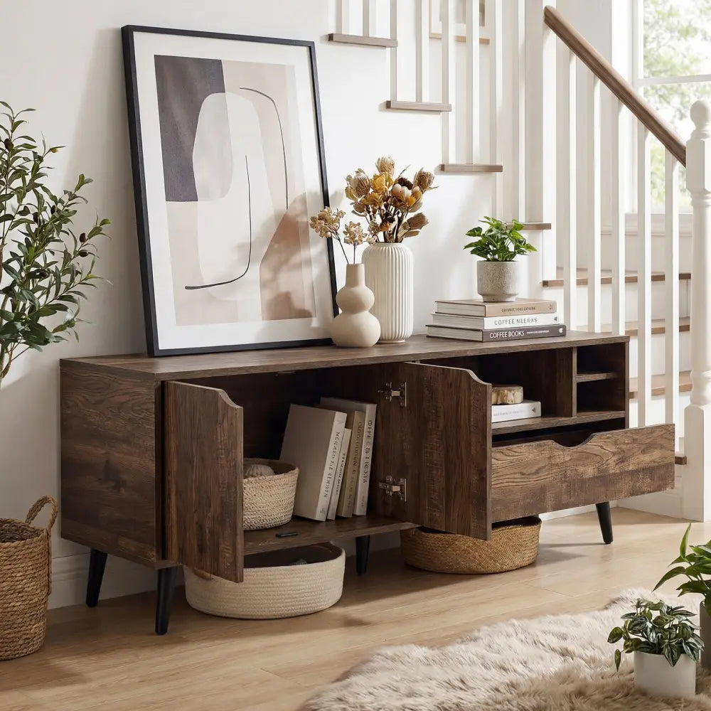 TV Stand for TVs up to 65 Inches Rustic Entertainment Center-Brown - Brown - Entertainment Centers & TV Stands
