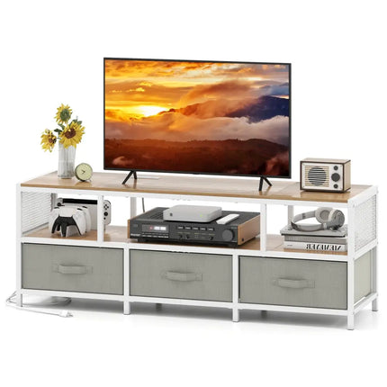 TV Stand for TVs up to 65 Inches with Power Outlets USB Charging-Natural - Natural - Entertainment Centers & TV Stands