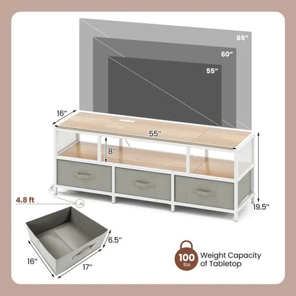 TV Stand for TVs up to 65 Inches with Power Outlets USB Charging-Natural - Natural - Entertainment Centers & TV Stands