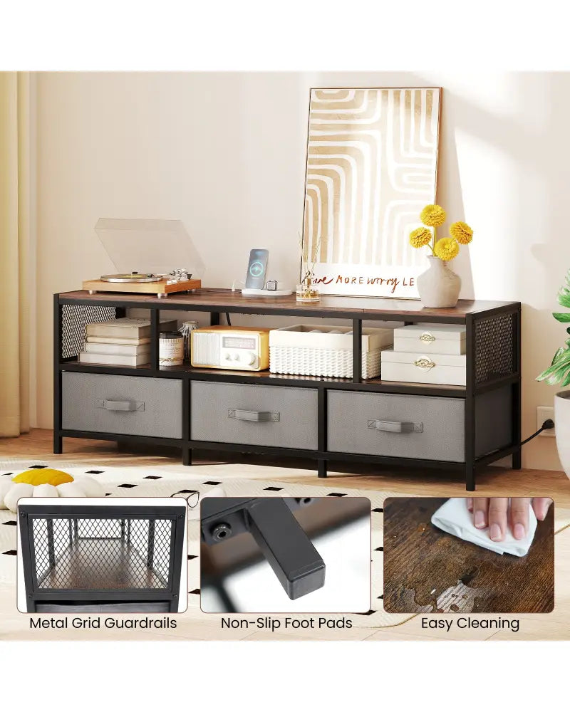 TV Stand for TVs up to 65 Inches with Power Outlets USB Charging-Rustic Brown - Rustic Brown - Entertainment Centers &
