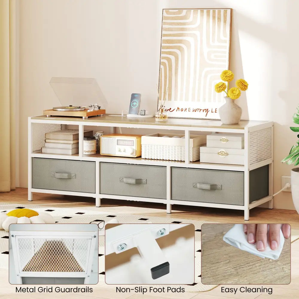 TV Stand for TVs up to 65 Inches with Power Outlets USB Charging-Natural - Natural - Entertainment Centers & TV Stands