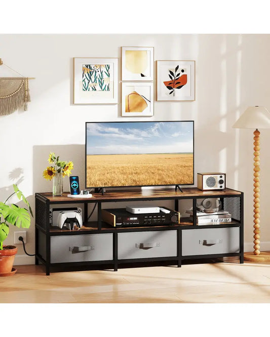 TV Stand for TVs up to 65 Inches with Power Outlets USB Charging-Rustic Brown - Rustic Brown - Entertainment Centers &