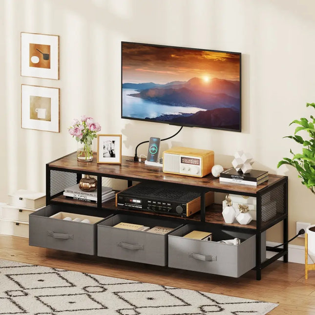 TV Stand for TVs up to 65 Inches with Power Outlets USB Charging-Rustic Brown - Rustic Brown - Entertainment Centers &