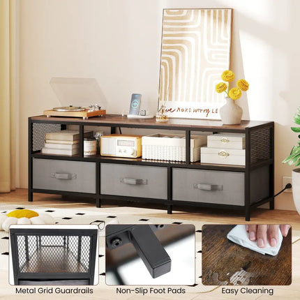 TV Stand for TVs up to 65 Inches with Power Outlets USB Charging-Rustic Brown - Rustic Brown - Entertainment Centers &