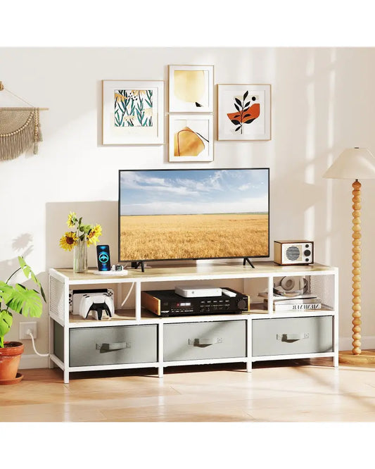 TV Stand for TVs up to 65 Inches with Power Outlets USB Charging-Natural - Natural - Entertainment Centers & TV Stands