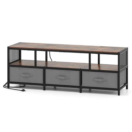 TV Stand for TVs up to 65 Inches with Power Outlets USB Charging-Rustic Brown - Rustic Brown - Entertainment Centers &