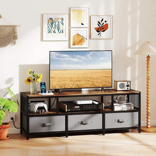 TV Stand for TVs up to 65 Inches with Power Outlets USB Charging-Rustic Brown - Rustic Brown - Entertainment Centers &