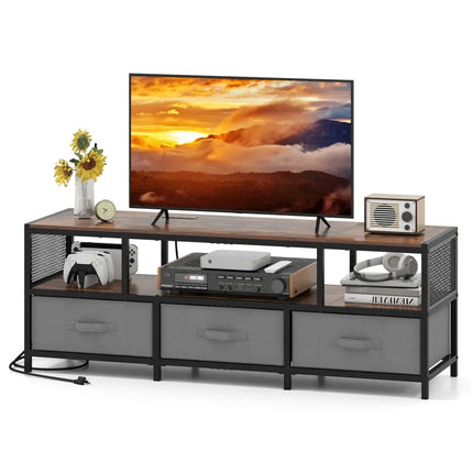 TV Stand for TVs up to 65 Inches with Power Outlets USB Charging-Rustic Brown - Rustic Brown - Entertainment Centers &
