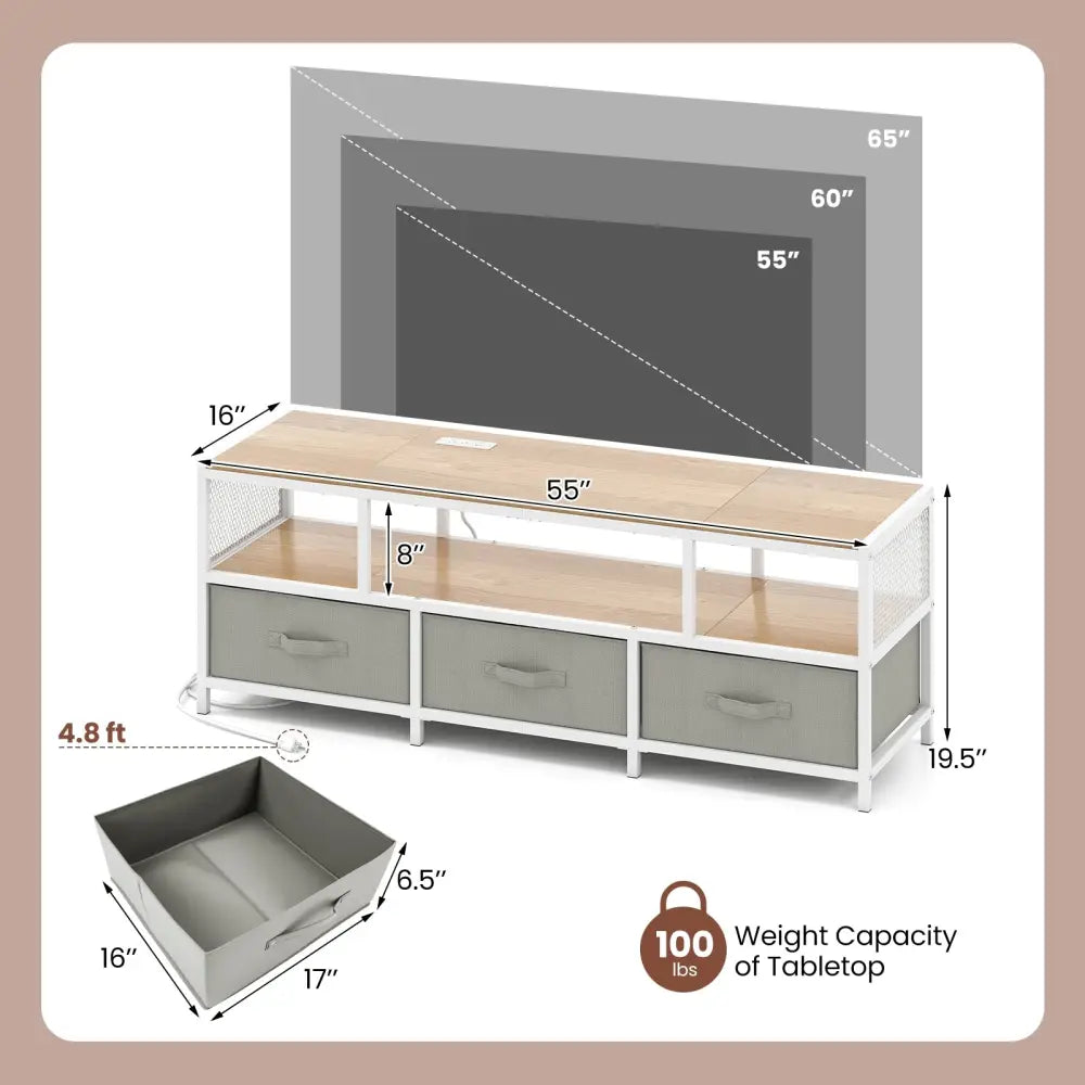 TV Stand for TVs up to 65 Inches with Power Outlets USB Charging-Natural - Natural - Entertainment Centers & TV Stands