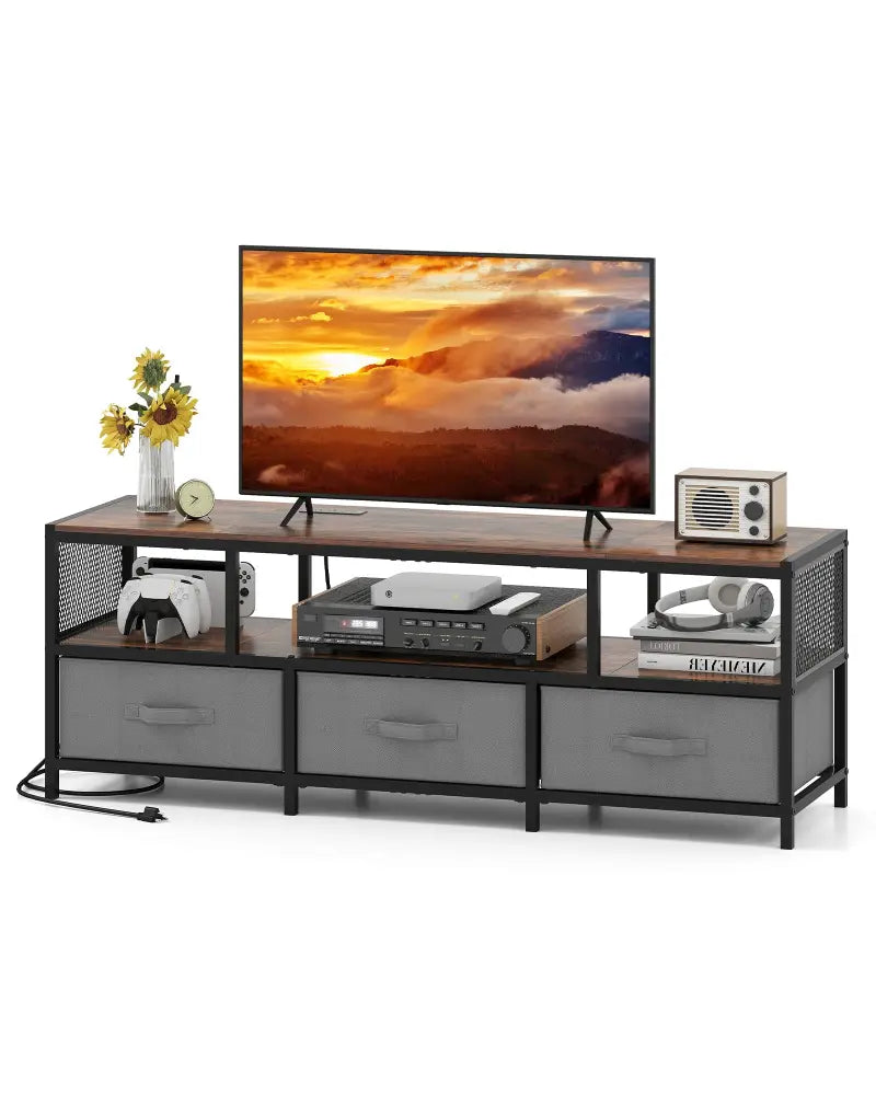 TV Stand for TVs up to 65 Inches with Power Outlets USB Charging-Rustic Brown - Rustic Brown - Entertainment Centers &