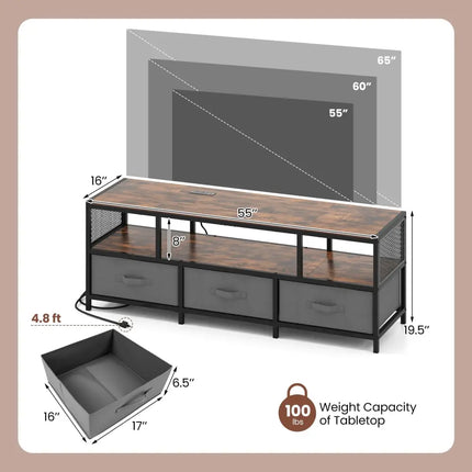 TV Stand for TVs up to 65 Inches with Power Outlets USB Charging-Rustic Brown - Rustic Brown - Entertainment Centers &