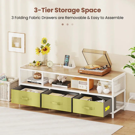TV Stand for TVs up to 65 Inches with Power Outlets USB Charging-Natural - Natural - Entertainment Centers & TV Stands