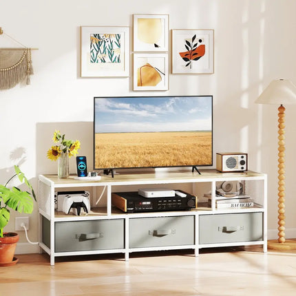 TV Stand for TVs up to 65 Inches with Power Outlets USB Charging-Natural - Natural - Entertainment Centers & TV Stands