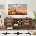 TV Stand for TVs up to 65’’ with Sliding Doors and Adjustable Shelves for Living Room-Walnut - Walnut - Entertainment