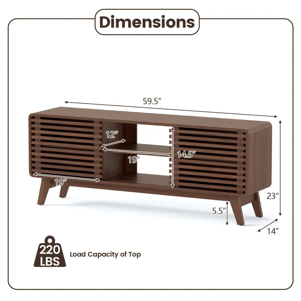 TV Stand for TVs up to 65’’ with Sliding Doors and Adjustable Shelves for Living Room-Walnut - Walnut - Entertainment
