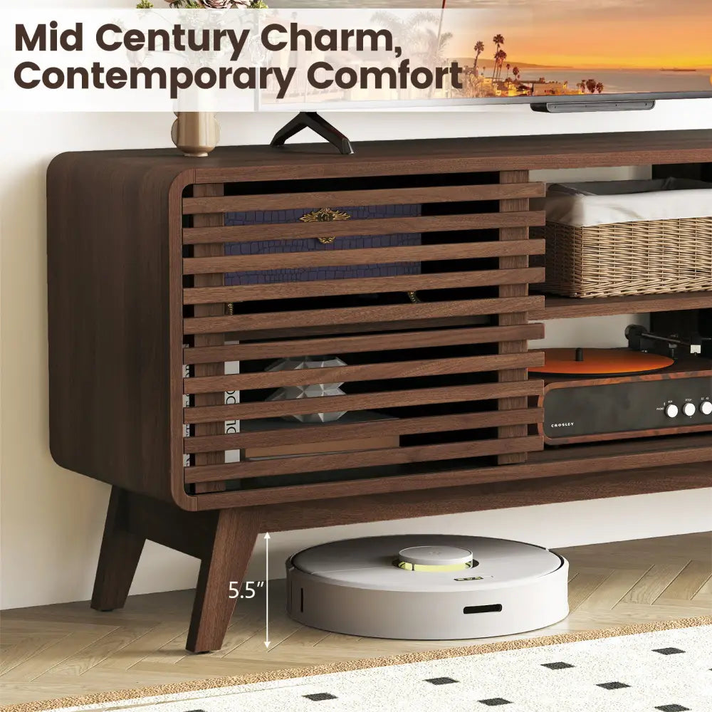 TV Stand for TVs up to 65’’ with Sliding Doors and Adjustable Shelves for Living Room-Walnut - Walnut - Entertainment
