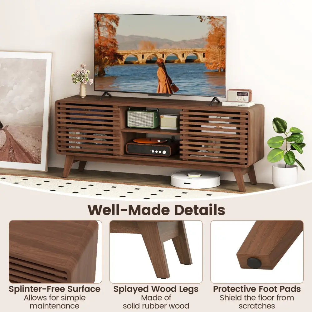 TV Stand for TVs up to 65’’ with Sliding Doors and Adjustable Shelves for Living Room-Walnut - Walnut - Entertainment