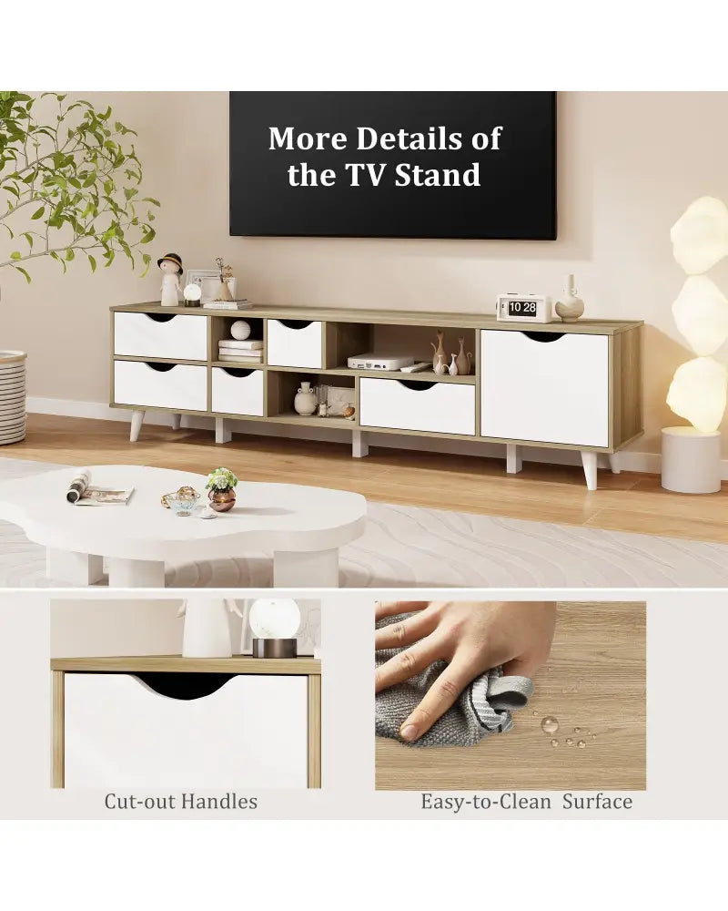 TV Stand for TVs up to 65â€ Television Cabinetw/ 5 Drawers & 3 Open Shelves-Oak - Oak - Entertainment Centers & TV