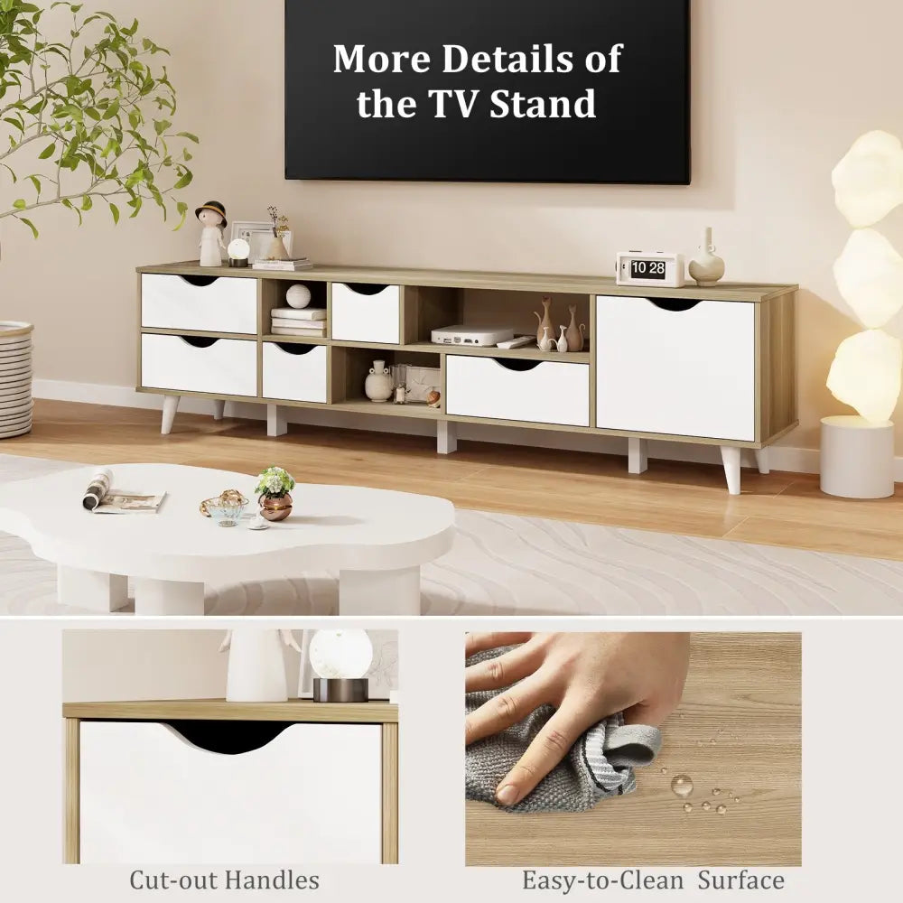 TV Stand for TVs up to 65â€ Television Cabinetw/ 5 Drawers & 3 Open Shelves-Oak - Oak - Entertainment Centers & TV