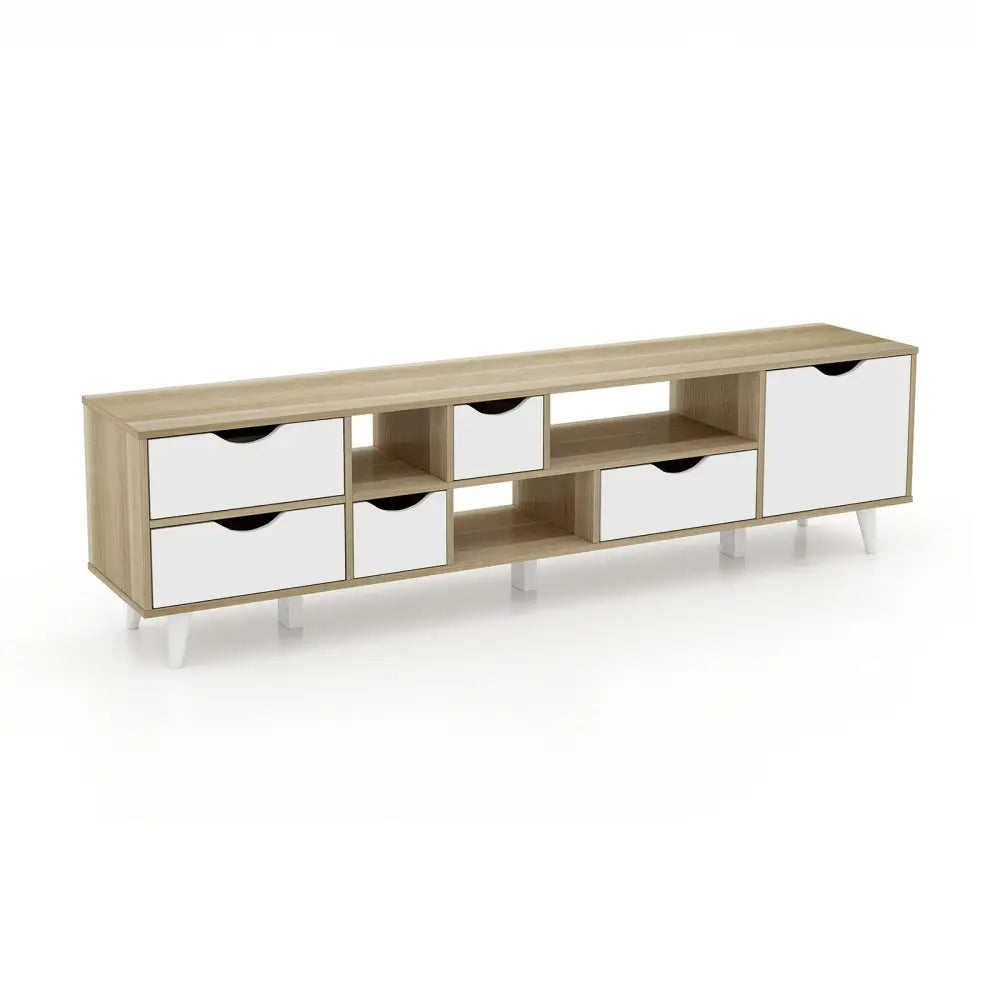 TV Stand for TVs up to 65â€ Television Cabinetw/ 5 Drawers & 3 Open Shelves-Oak - Oak - Entertainment Centers & TV