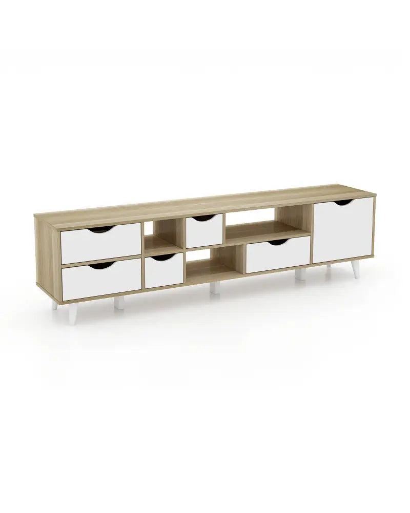 TV Stand for TVs up to 65â€ Television Cabinetw/ 5 Drawers & 3 Open Shelves-Oak - Oak - Entertainment Centers & TV