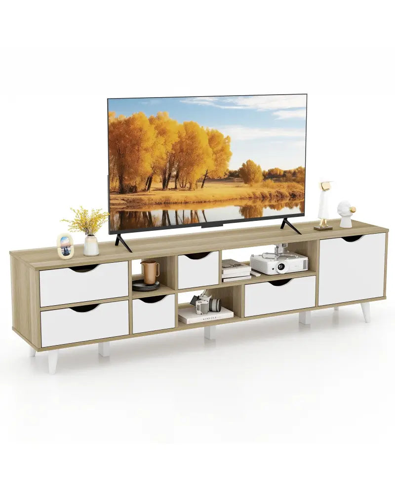 TV Stand for TVs up to 65â€ Television Cabinetw/ 5 Drawers & 3 Open Shelves-Oak - Oak - Entertainment Centers & TV