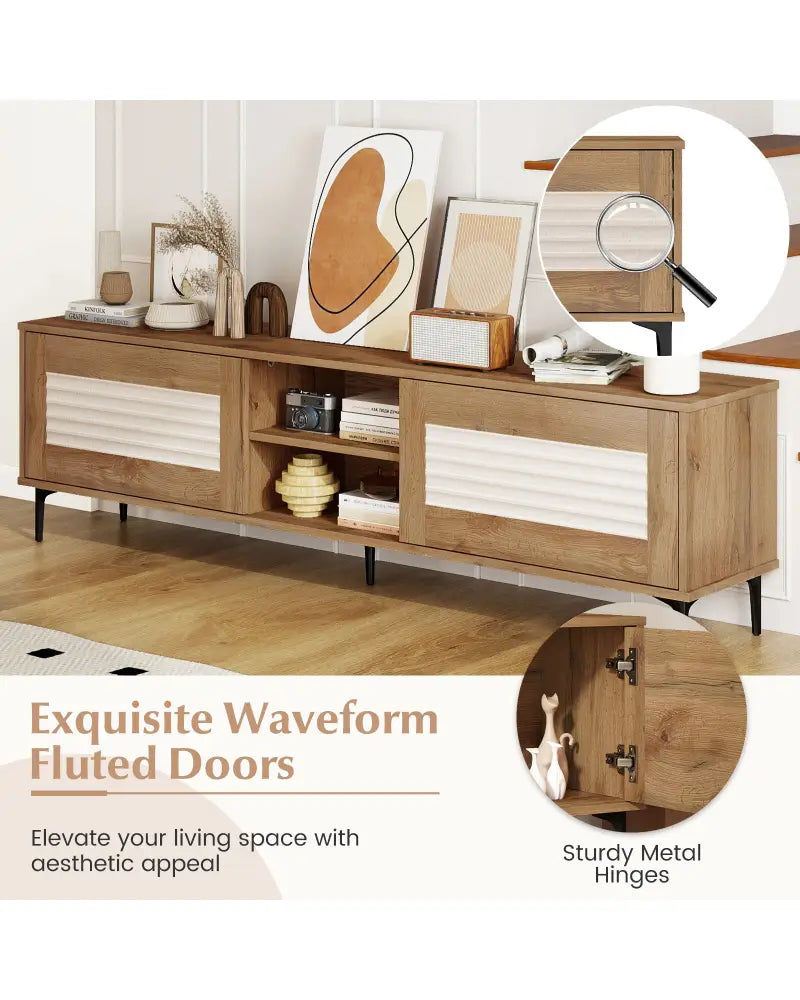 TV Stand for TVs up to 70 Inch Waveform Fluted Entertainment Center-Oak - Oak - Entertainment Centers & TV Stands
