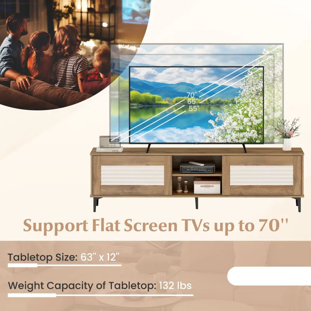 TV Stand for TVs up to 70 Inch Waveform Fluted Entertainment Center-Oak - Oak - Entertainment Centers & TV Stands