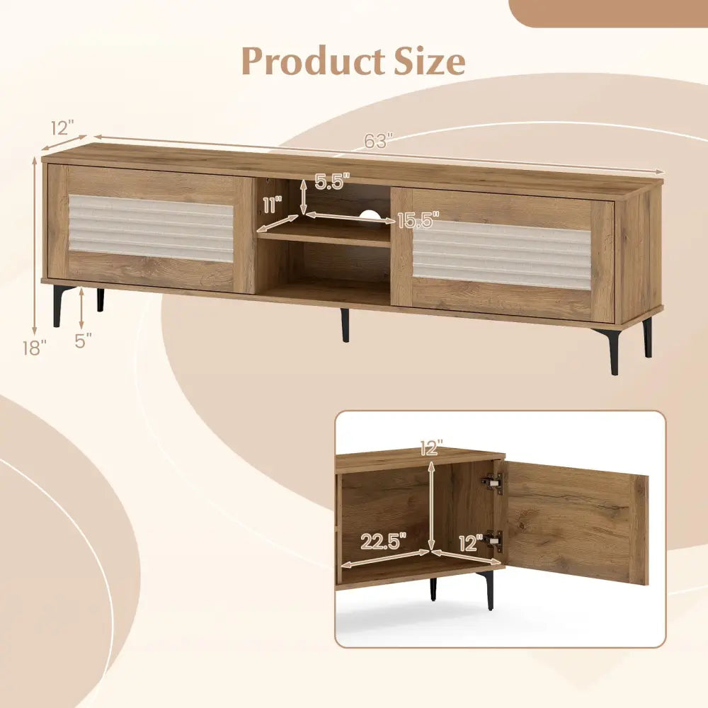 TV Stand for TVs up to 70 Inch Waveform Fluted Entertainment Center-Oak - Oak - Entertainment Centers & TV Stands