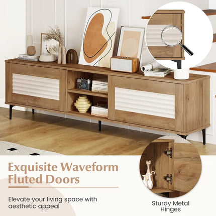 TV Stand for TVs up to 70 Inch Waveform Fluted Entertainment Center-Oak - Oak - Entertainment Centers & TV Stands