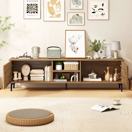 TV Stand for TVs up to 70 Inch Waveform Fluted Entertainment Center-Oak - Oak - Entertainment Centers & TV Stands