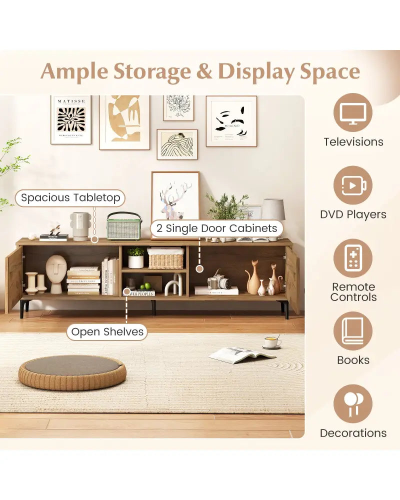 TV Stand for TVs up to 70 Inch Waveform Fluted Entertainment Center-Oak - Oak - Entertainment Centers & TV Stands