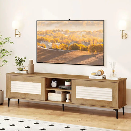 TV Stand for TVs up to 70 Inch Waveform Fluted Entertainment Center-Oak - Oak - Entertainment Centers & TV Stands