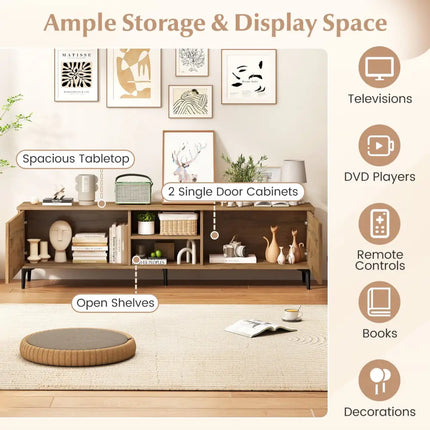TV Stand for TVs up to 70 Inch Waveform Fluted Entertainment Center-Oak - Oak - Entertainment Centers & TV Stands