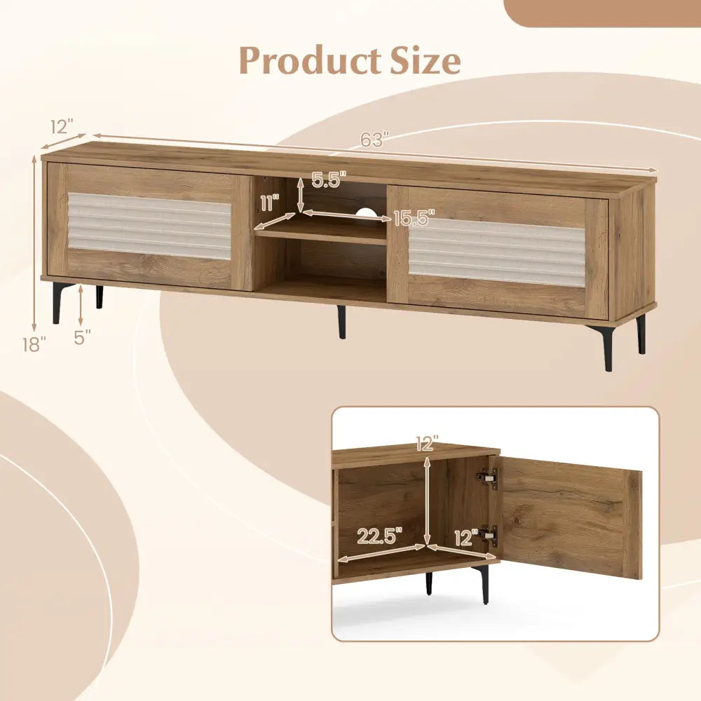 TV Stand for TVs up to 70 Inch Waveform Fluted Entertainment Center-Oak - Oak - Entertainment Centers & TV Stands